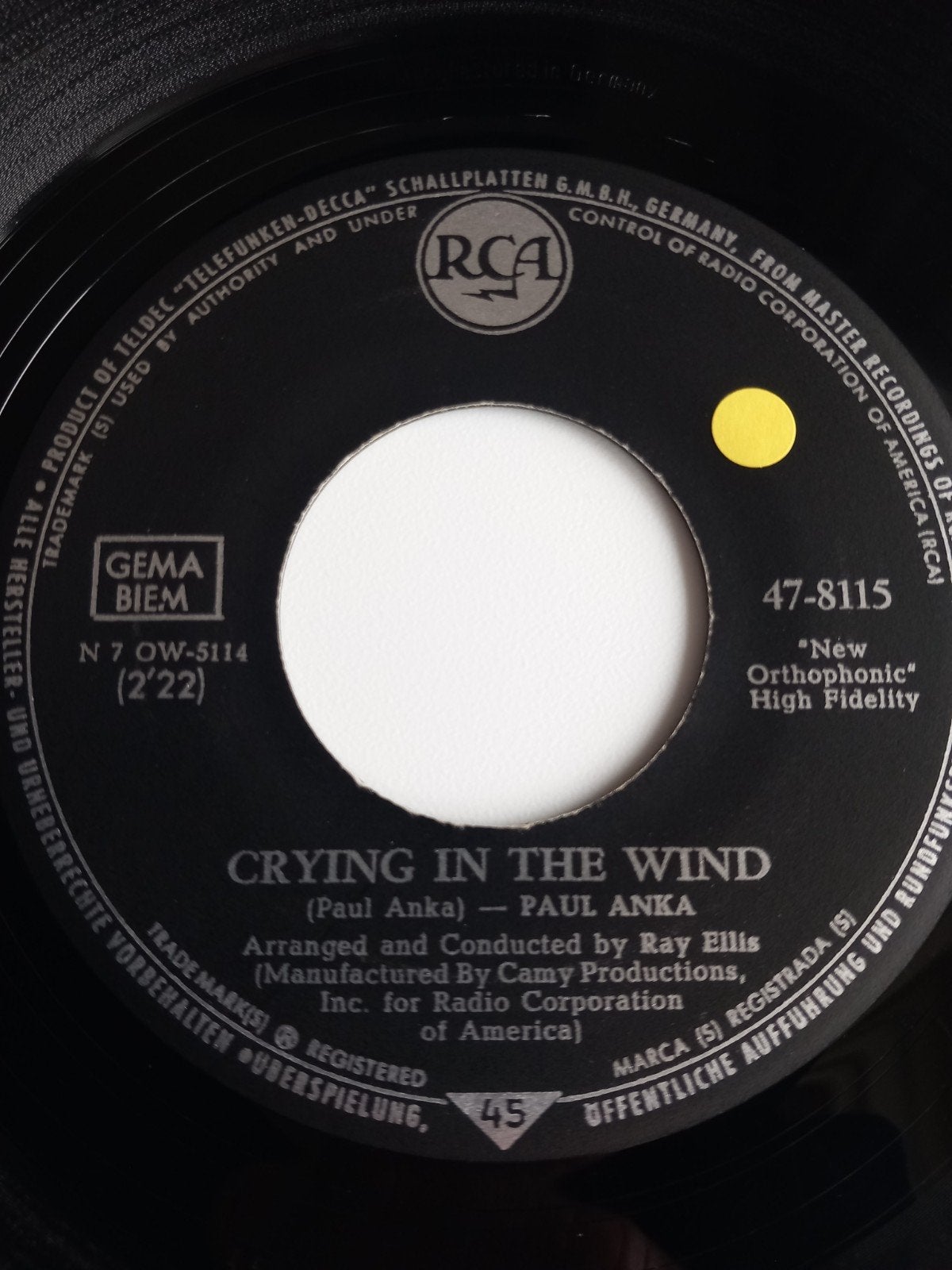PAUL ANKA. CRYING IN THE WIND. 60s OLDIES 45T, Ophalen of Verzenden