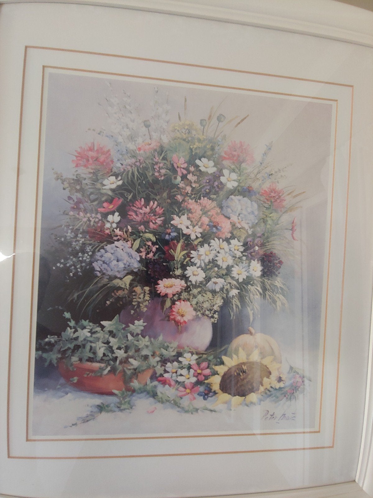 Peter Motz bloemstilleven, Antiquités & Art, Enlèvement, Classique, Sous verre, Fleurs