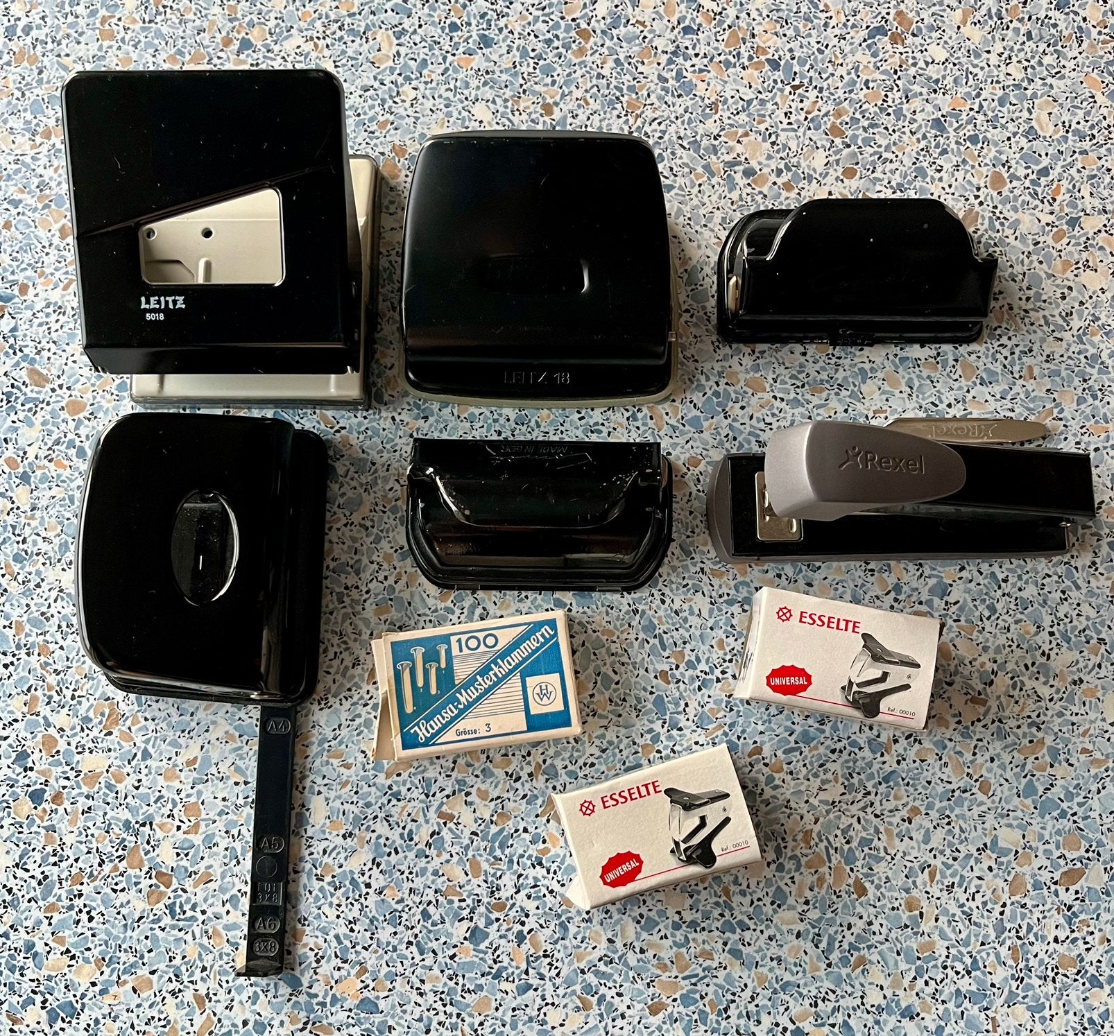 Vintage Leitz & Rexel kantoorartikelen set - perforators, .., Ophalen, Gebruikt