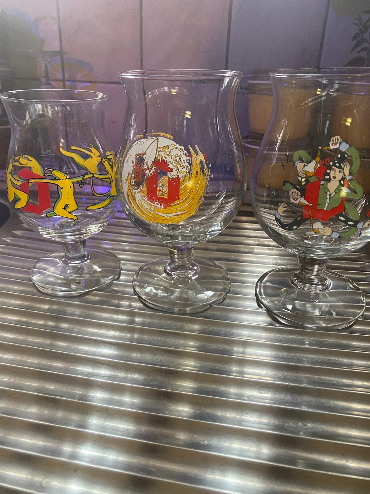 3. grote duvel glazen en 1 klein te koop 100€, Enlèvement, Comme neuf