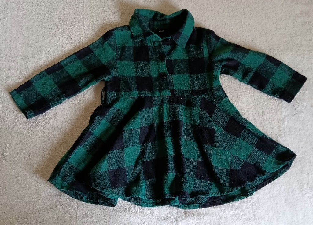 Jurk groen/zwart blokjes flanel  Maat 86, Ophalen, Gebruikt, Meisje, Jurkje of Rokje