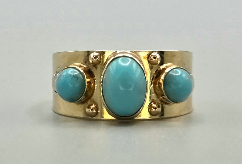 Gouden Vintage ring met turkooizen edelstenen. 2026/734., Ophalen of Verzenden, Met edelsteen, Dame, Groen