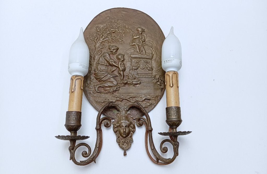 LAMPE FRANÇAISE APPLIQUE MURALE BRONZE RENAISSANCE, Enlèvement ou Envoi