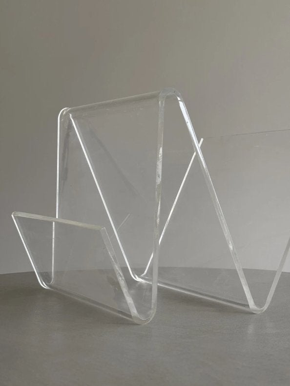 Tijdschriftenhouder van transparant plexiglas, 70s, Lectuurbak, Zo goed als nieuw, Kunststof, Vintage
