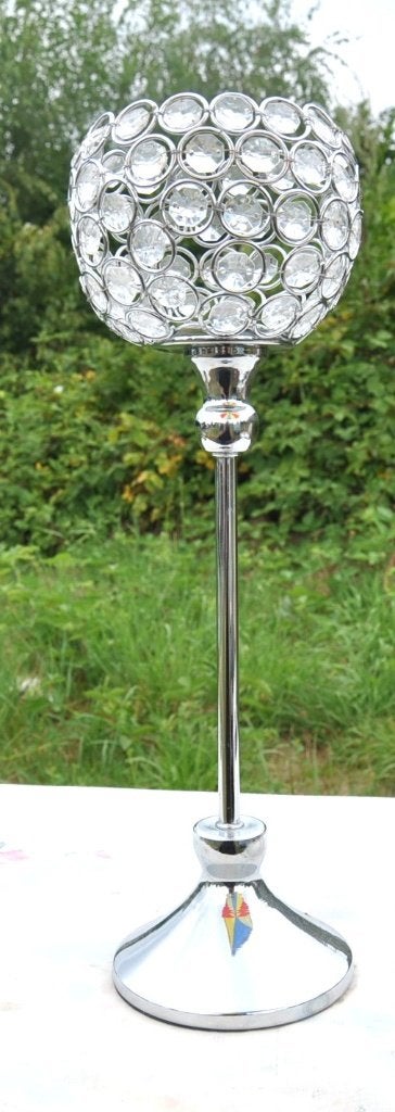 bougeoir photophore sur pied chromé coupelle perle, 37 cm, Enlèvement ou Envoi, Photophore, Utilisé