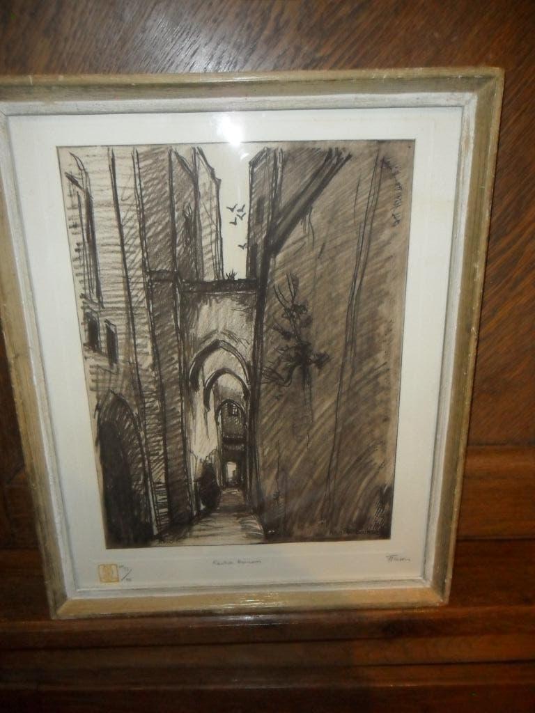 Eau forte de Jehan Frison (Brussel 1888 - 1961 Linkebeek), Eau-forte, Enlèvement ou Envoi, Vue urbaine, 45 cm