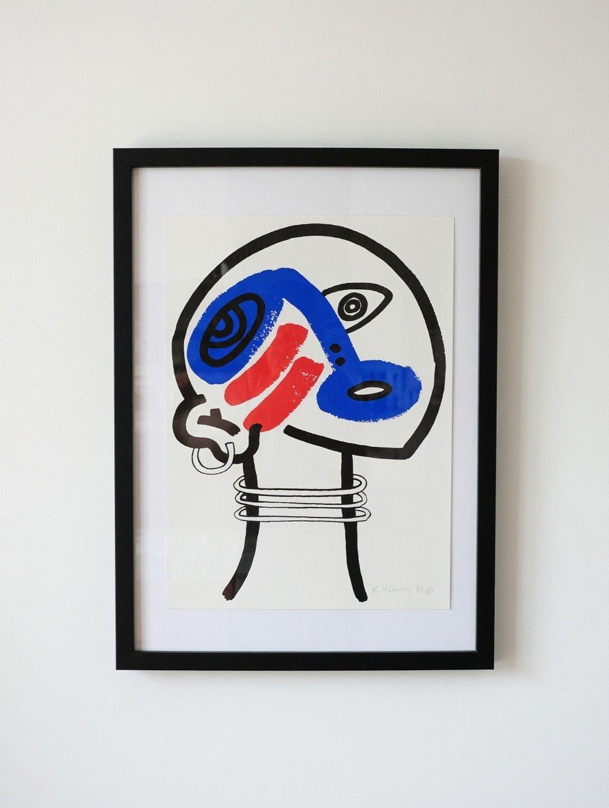 Haring Keith, Red and Blue, Antiek en Kunst, Ingelijst, Ophalen