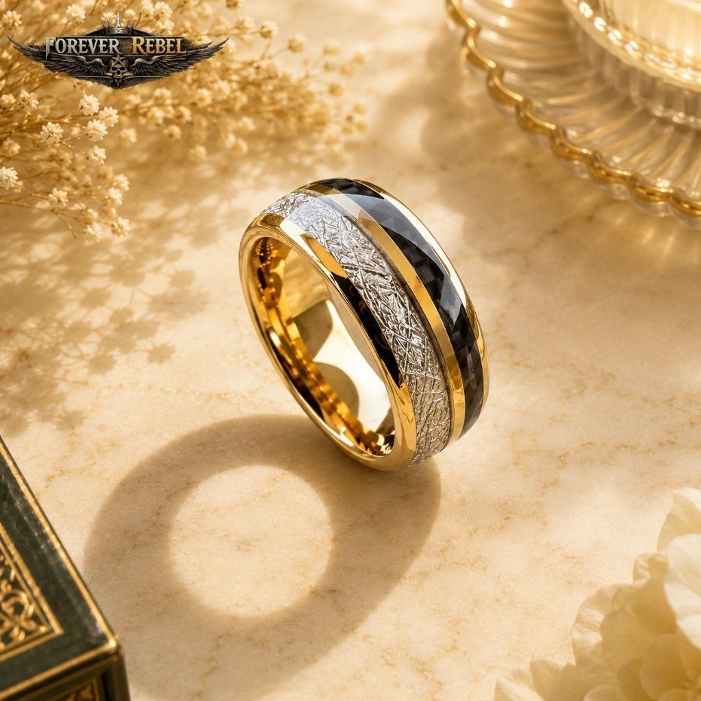 Trouwringen Wolfraam - Dante Meteorite Goud - Diverse Maten, Bijoux, Sacs & Beauté, Bagues, Neuf, 18 à 19, Femme ou Homme, Or