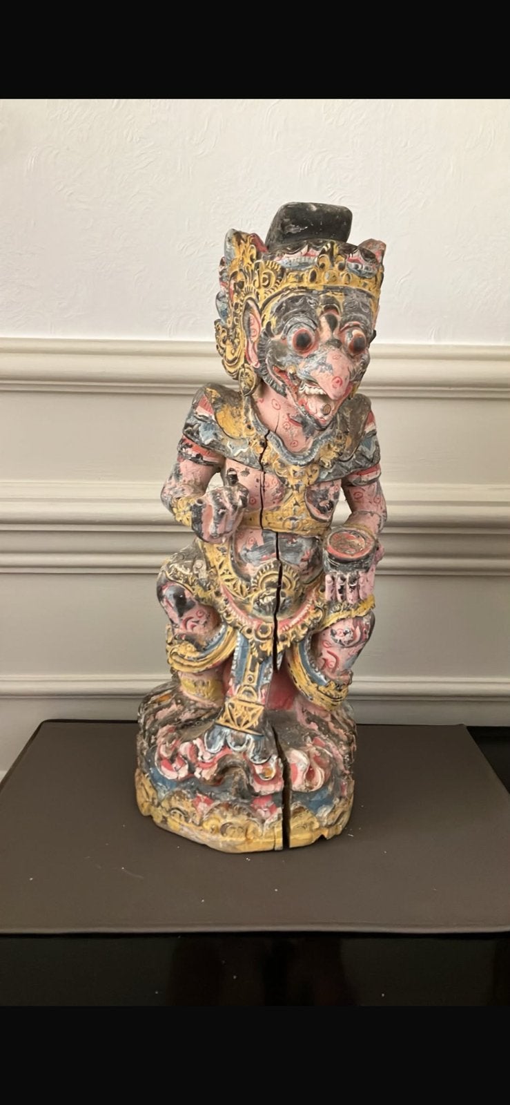 Oude polychrome houten Balinese gahuda, Antiek en Kunst, Ophalen, Hout