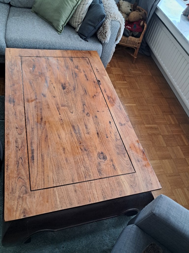 Houten Salontafel, Huis en Inrichting, Tafels | Salontafels, Ophalen, 100 tot 150 cm, Teakhout, Zo goed als nieuw