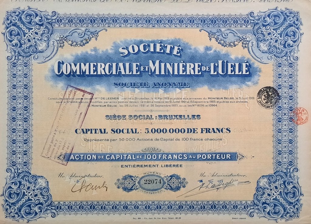Société Commerciale et Minière de L'Uelé - 1925, Timbres & Monnaies, Enlèvement ou Envoi