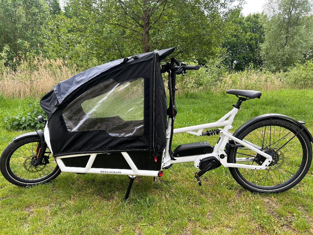 Riese & Müller bakfiets, Fietsen en Brommers, Elektrische fietsen, Gebruikt, 51 tot 55 cm, 30 tot 50 km per accu, Ophalen