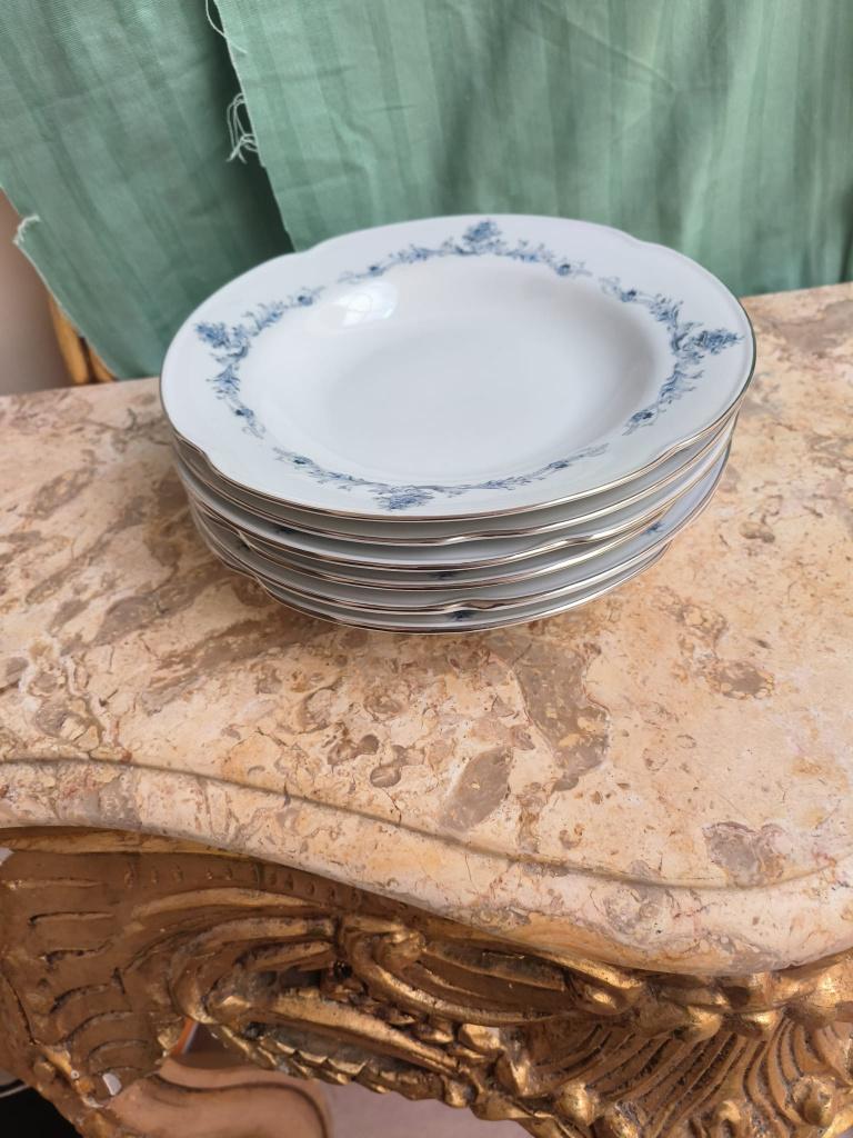6 witte met blauw versierd Bavaria soepborden, Ophalen, Gebruikt, Keramiek, Bord(en)