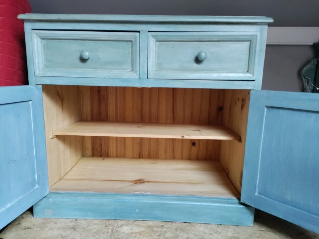 Blauw eikenhouten kast met spiegel, Huis en Inrichting, Ophalen, Zo goed als nieuw