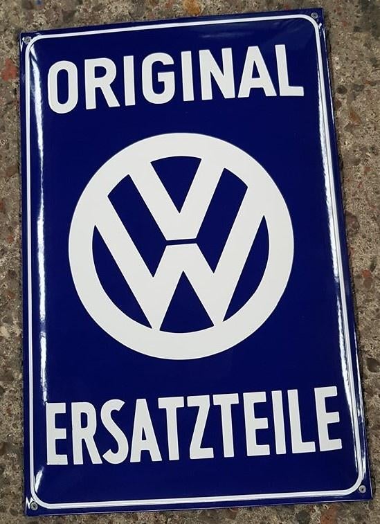 VW original ersatzteile emaillen garage reclame bord, Verzamelen, Ophalen of Verzenden, Zo goed als nieuw, Reclamebord