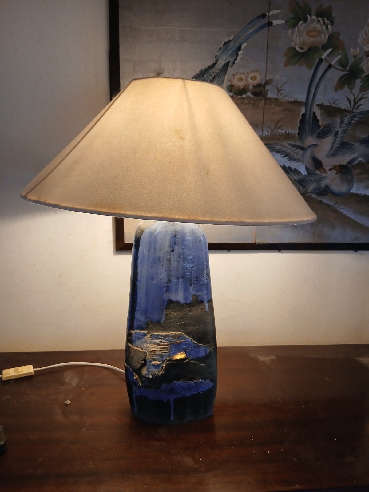 Prachtige Vintage Studio Keramiek Tafellamp – Blauw Fat Lava, Blauw, Ophalen, Keramiek, Modern