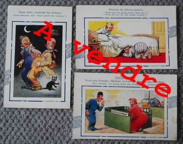 Lot de 3 cartes postales anciennes - Défense passive guerre, Collections, Enlèvement ou Envoi, Photo ou Poster