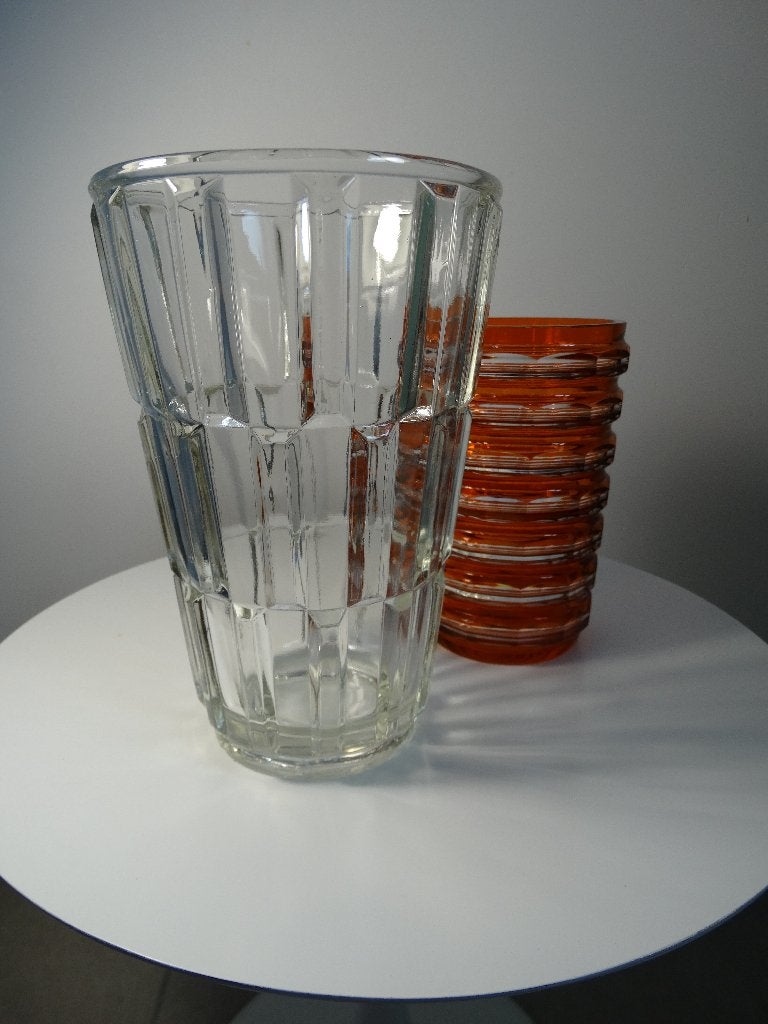 Vintage art deco facet glazen vaas klaar glas - 19 cm, Antiek en Kunst, Ophalen