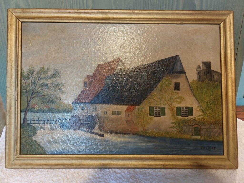 oud schilderij op doek, begin 1900, Antiek en Kunst, Ophalen of Verzenden