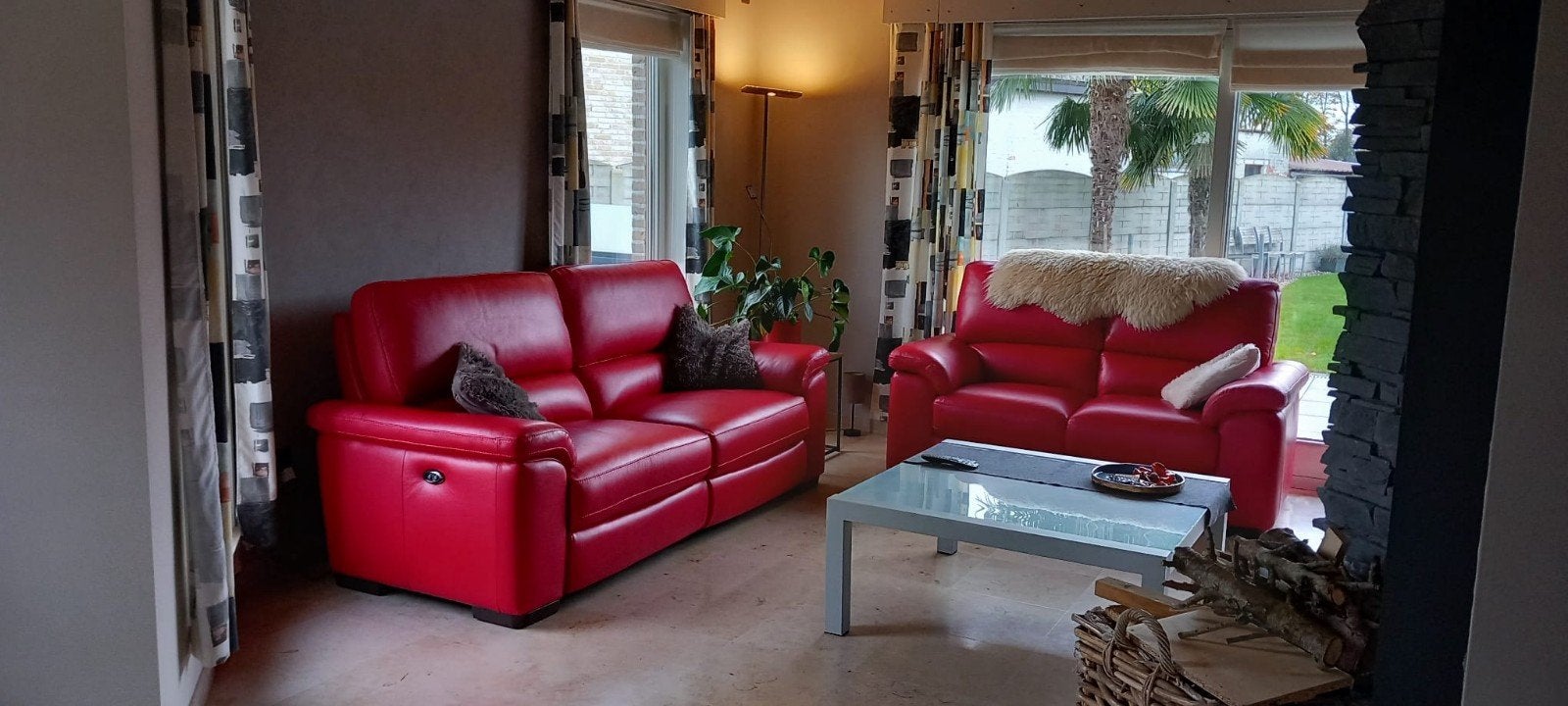 Rood lederen zetels, Maison & Meubles, Canapés | Salons, Comme neuf, Banc droit, 200 à 250 cm, Moins de 75 cm, Cuir, Enlèvement