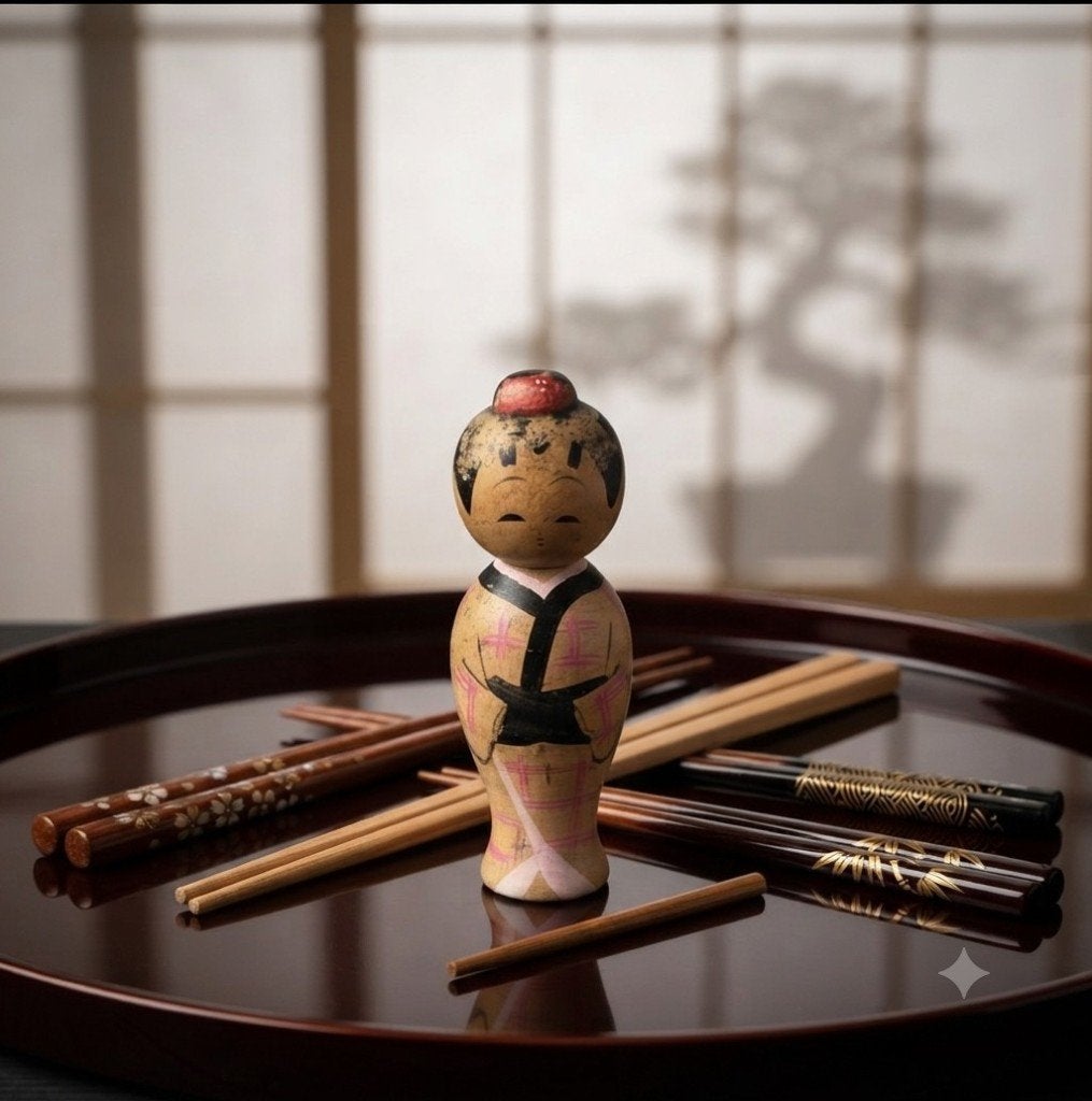 Kanzashi Kokeshi vintage, Antiquités & Art, Fait main, Japon, Bois, 9 cm