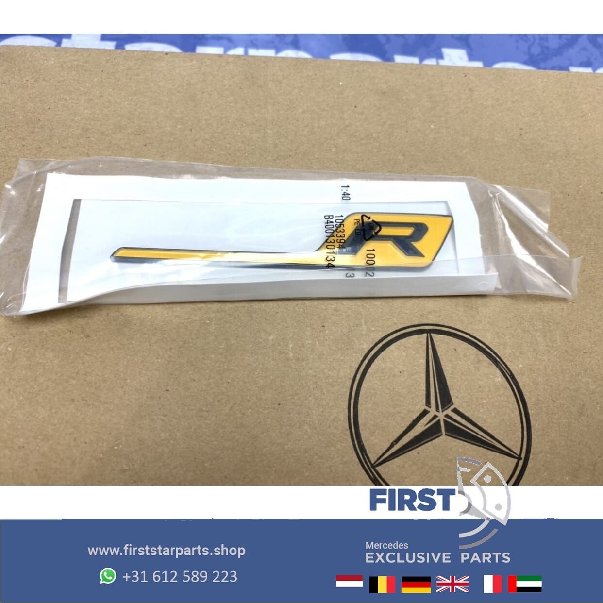 AMG R LOGO Mercedes GT EMBLEEM GEEL GTC GTS GTR GT63 GELE R, Gebruikt, -, Ophalen of Verzenden, -