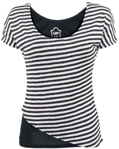 Stripes Zwart 2-in-1 Trompe-L'Oeil T-shirt - L - nieuw., Kleding | Dames, T-shirts, Zwart, Maat 42/44 (L), Nieuw, Ophalen of Verzenden