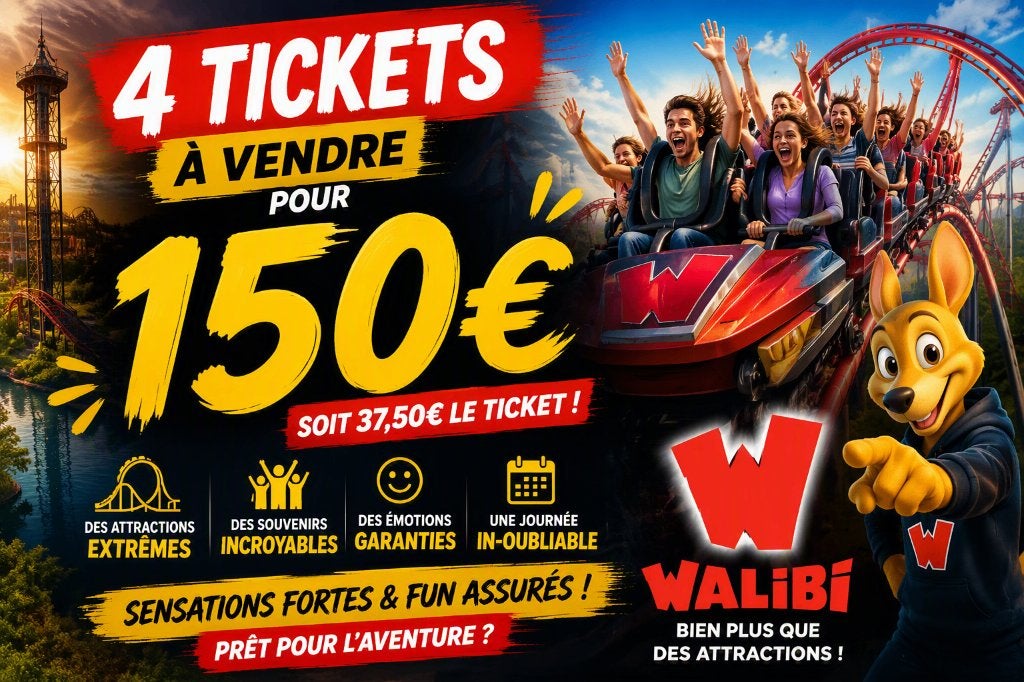 4 tickets adultes pour Walibi. Valables tout l'été., Tickets & Billets, Trois personnes ou plus, Ticket ou Carte d'accès