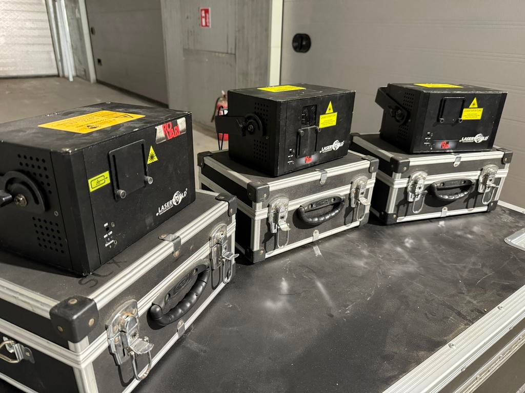 3x LaserWorld CS-1000RGB MK2 lasers – in transportkist, Enlèvement