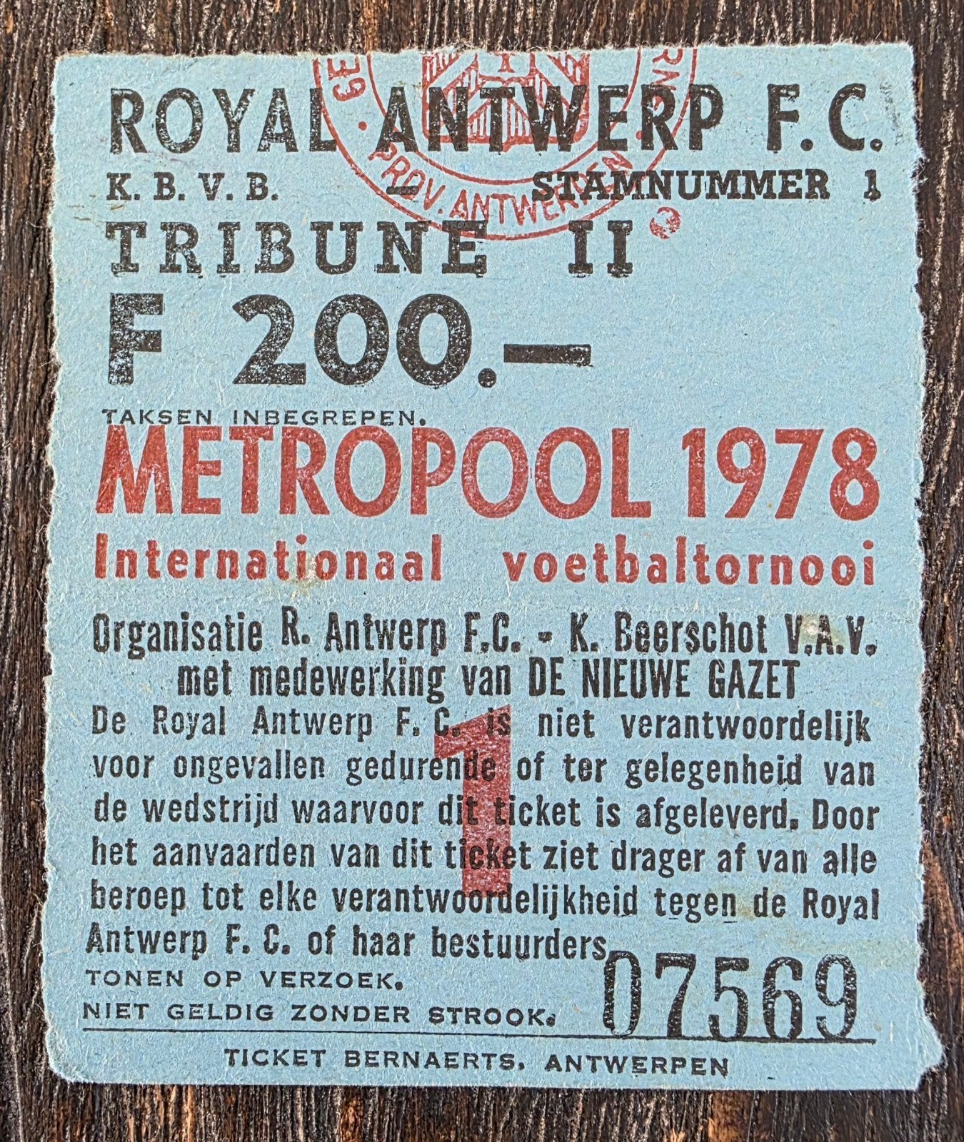 Tickets Antwerps tornooi Metropool (FC Antwerp & Beerschot), Sport en Fitness, Verzenden, Zo goed als nieuw