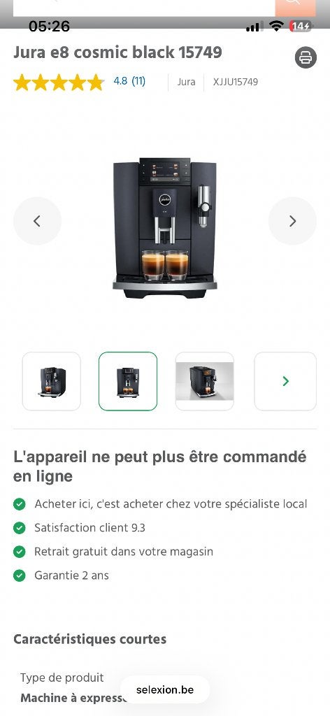 Jura e8 cosmic black 15749, Electroménager, Neuf, Réservoir d'eau amovible, Café en grains, 2 à 4 tasses