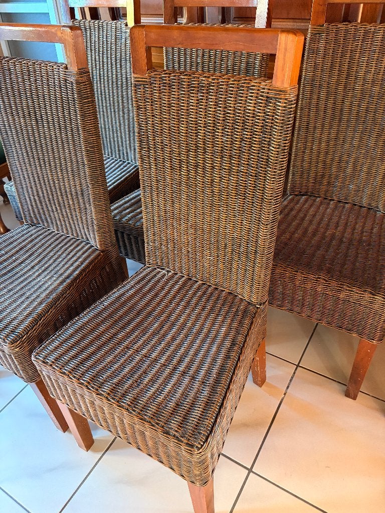 Set van 6 rieten eetkamerstoelen, Huis en Inrichting, Ophalen, Hout, Vijf, Zes of meer stoelen, Landelijk