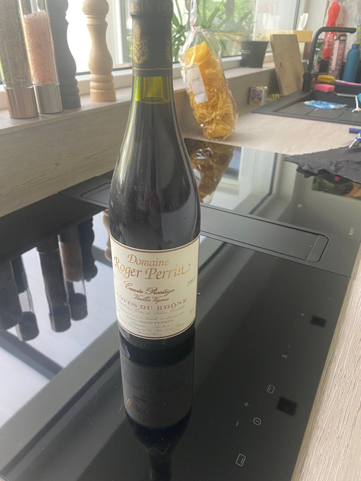 Fles Roger Perrin cuvee prestige 2003, Ophalen, Zo goed als nieuw, Rode wijn