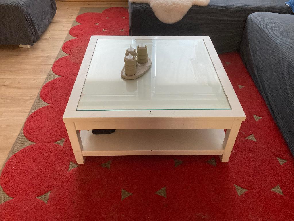 Verlaagd in prijs: Salontafel laag massief hout glas wit, Maison & Meubles, Tables | Tables de salon, Moins de 50 cm, Pin, Carré