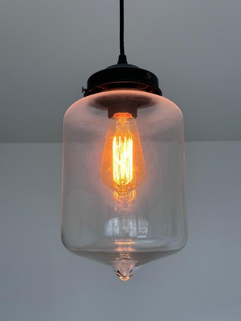 Lampe suspension verre ampoule Edison vintage, Moins de 50 cm, Verre, Comme neuf, Enlèvement