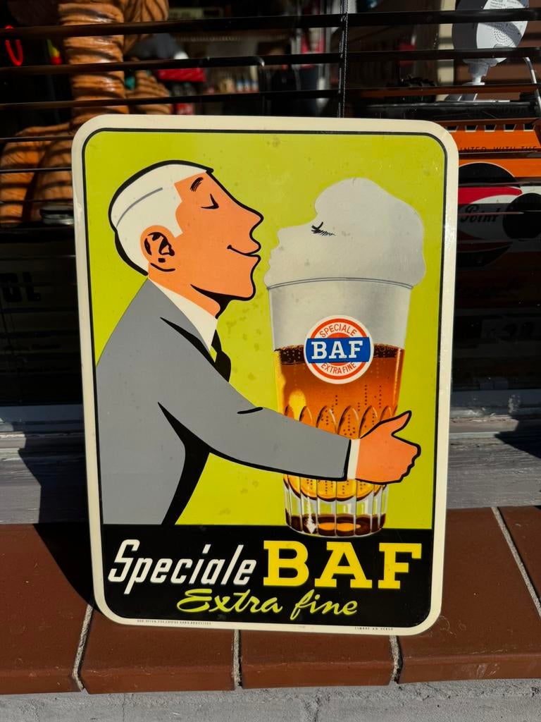 BAF Pils bier oud reclamebord, Verzamelen, Ophalen of Verzenden, Gebruikt, Reclamebord, Plaat of Schild, Overige merken