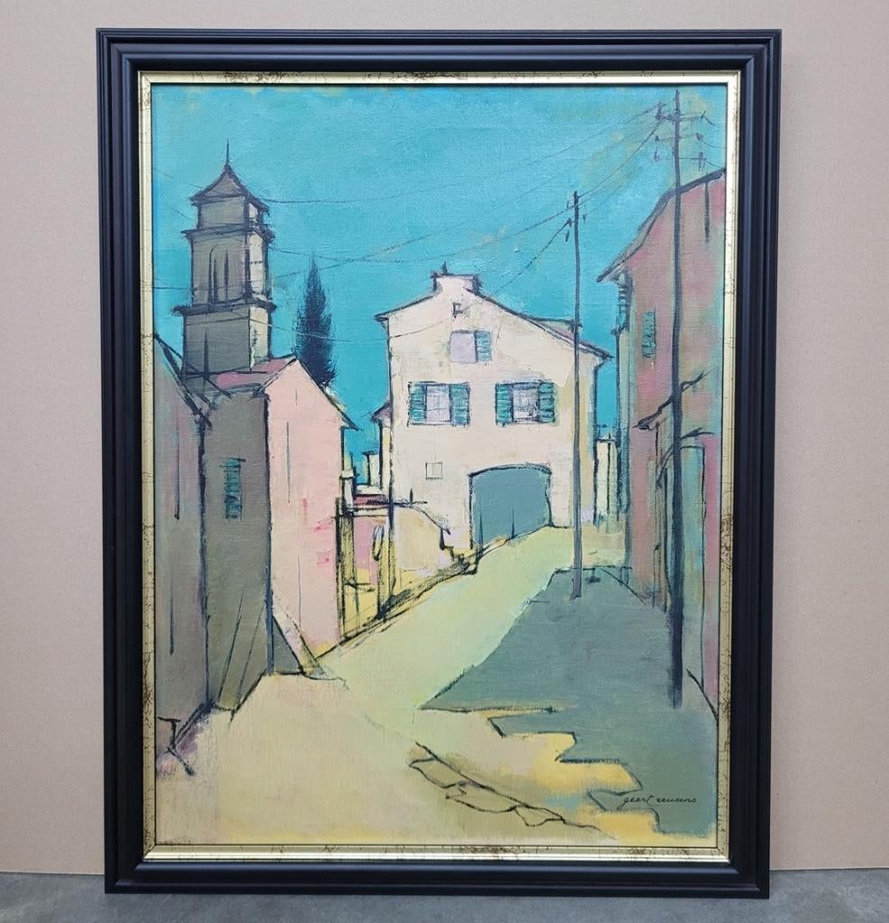 Geert REUSENS, stadsgezicht in Cagnes-sur-Mer, Antiek en Kunst, Ophalen of Verzenden