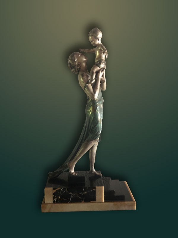 Femme à l'enfant, Antiquités & Art, Statue, Art deco, Patiné, Enlèvement