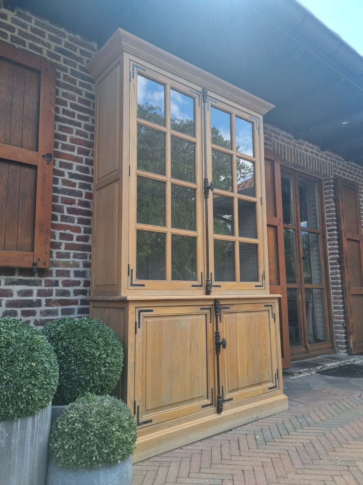 Eiken buffetkast/vitrinekast art.161/26.1, Ophalen, 100 tot 150 cm, 200 cm of meer, .