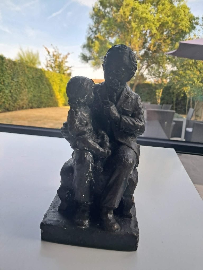 Sculptuur Opa met Kind, Antiek en Kunst, Kunst | Beelden en Houtsnijwerken, Minder dan 20 cm, Ophalen of Verzenden, Beeld, Europa