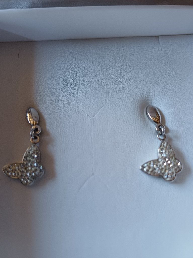 Boucles d'oreilles papillons, Bijoux, Sacs & Beauté, Gris, Comme neuf, Enlèvement, Avec strass