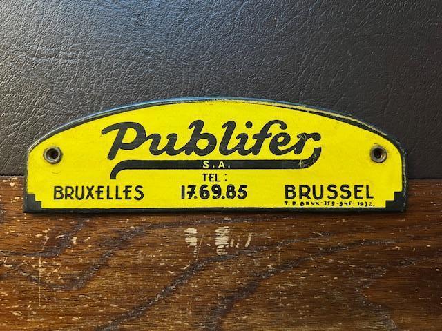Antiek deurpostje, Publifer Brussel 1932, emaillebordje, Ophalen