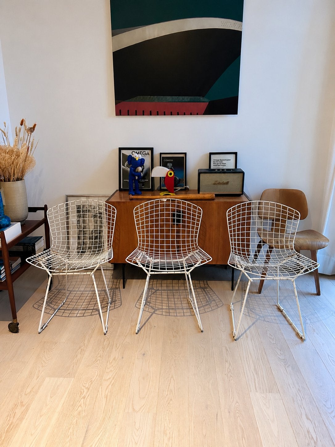 3 chaises Bertoia - blanches - prix fixe, Maison & Meubles, Chaises, Enlèvement, Blanc
