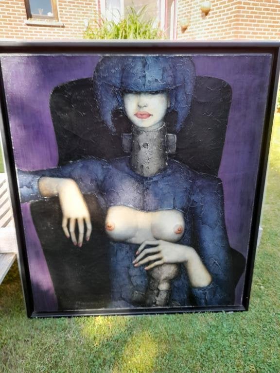 Jef Vantuerenhout olieverf op doek, Ophalen, Doek, Portret of Personen, Surrealisme