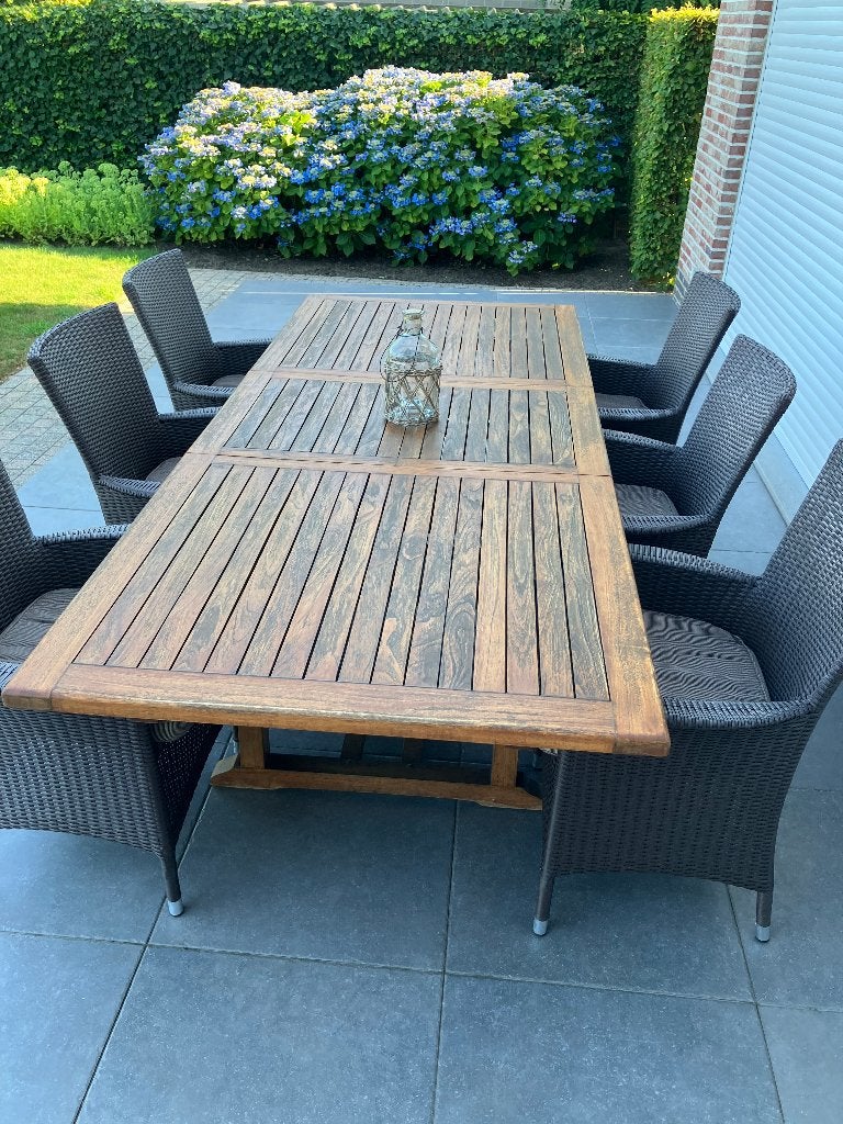 Tuintafel + 6 stoelen + 6 kussens, Chaise, Salons de jardin, Utilisé, 6 places