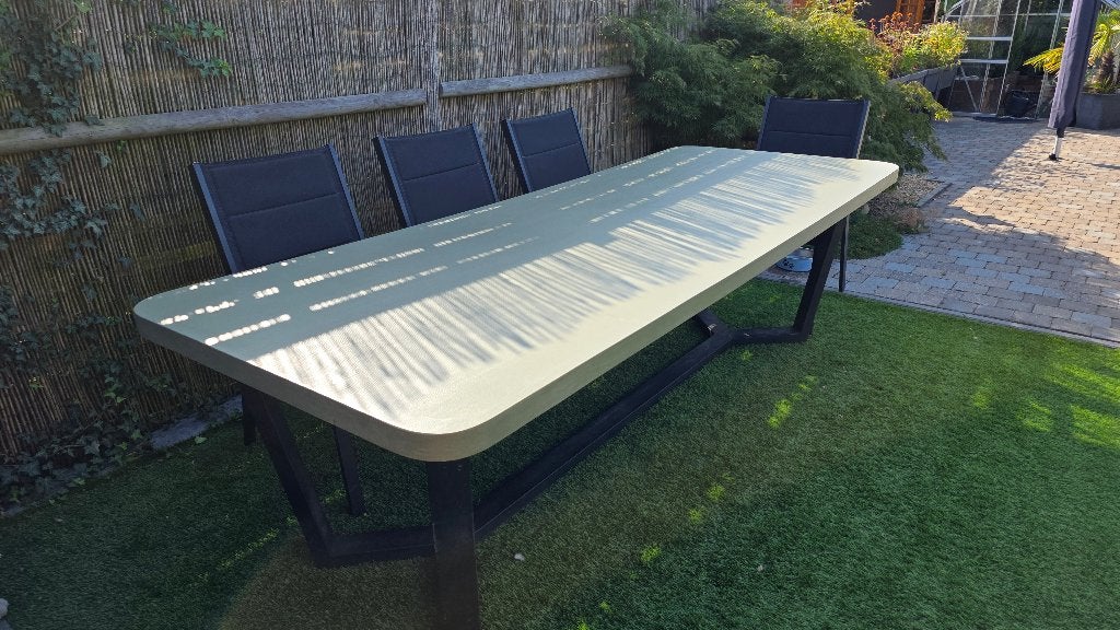 Tuintafel 260 x 100 voor 8 personen met stoelen bristol, Jardin & Terrasse, Tables de jardin, Enlèvement, Comme neuf, Rectangulaire