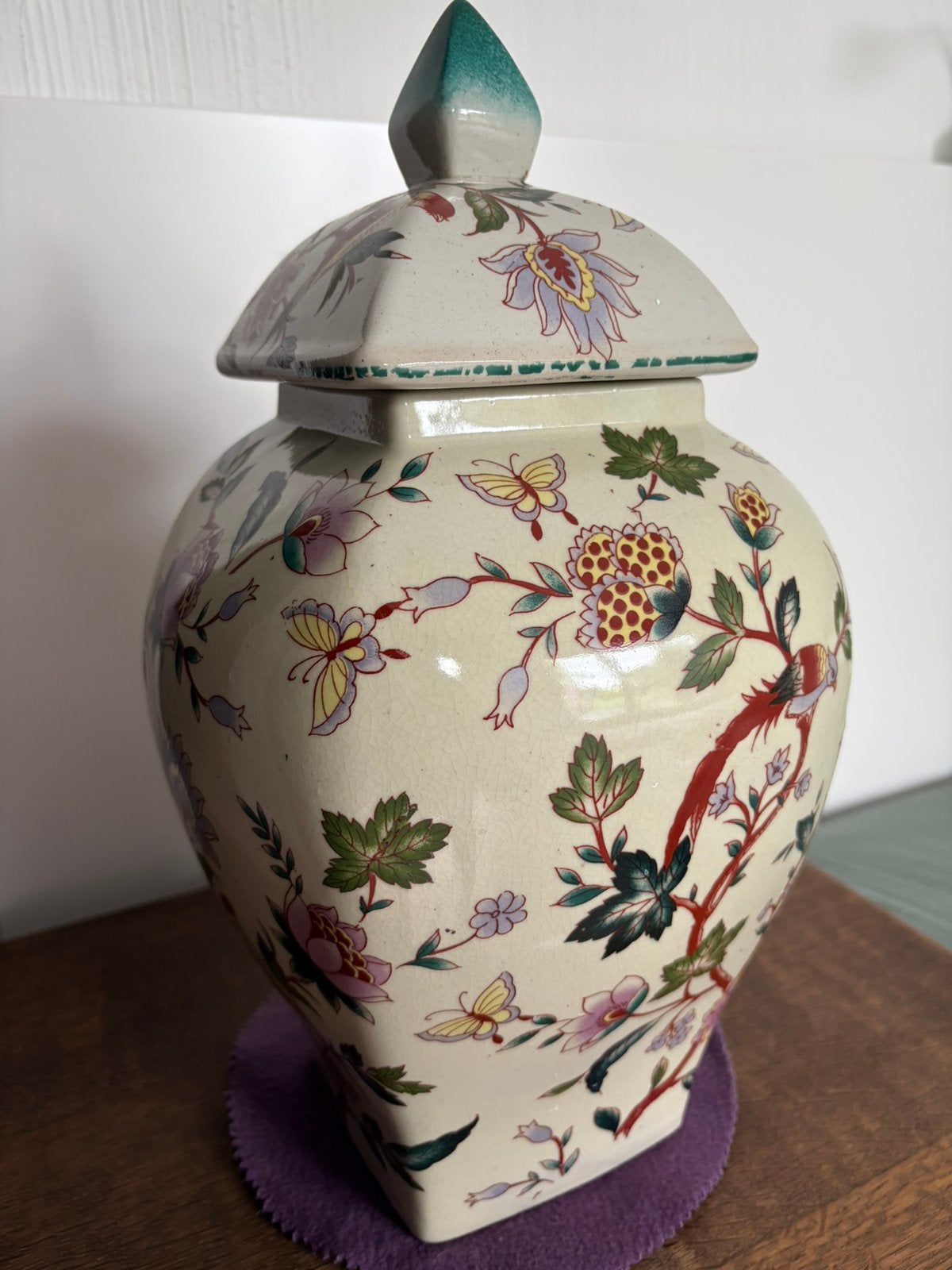 Grote pot met deksel - Bloemen en vogels - 40 cm, Ophalen of Verzenden, Zo goed als nieuw