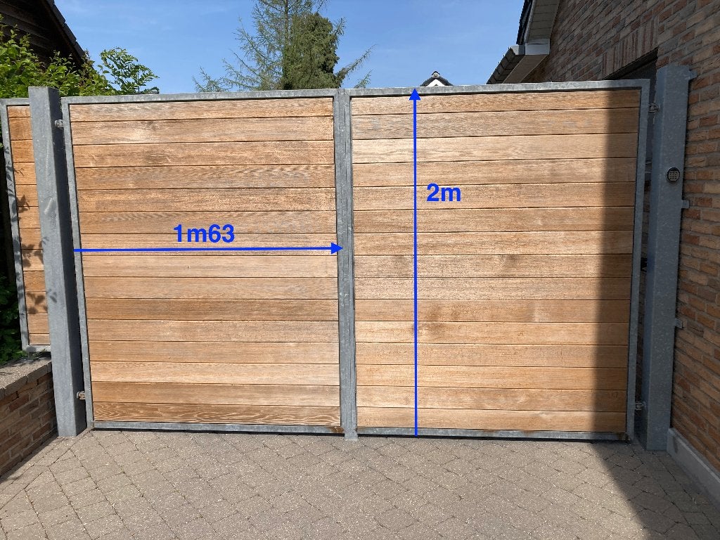 Ijzeren poort met cederhout, Ophalen, Gebruikt, 200 cm of meer, IJzer