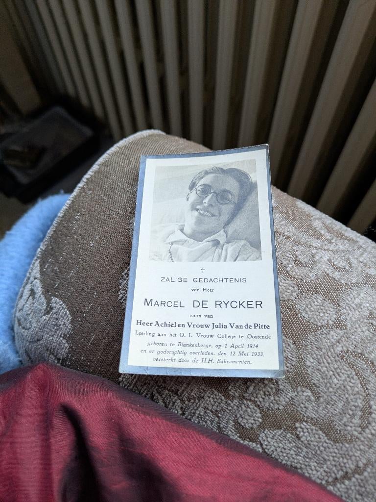 Dp Marcel de rycker, Ophalen of Verzenden, Bidprentje