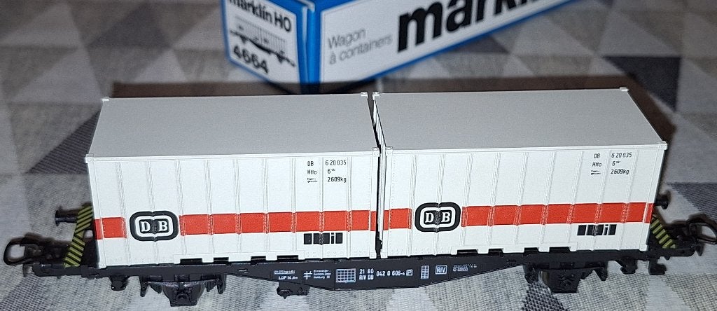 Märklin HO 4664 set van 3 containerwagens van de DB, Ophalen of Verzenden, Zo goed als nieuw, Wagon, Märklin